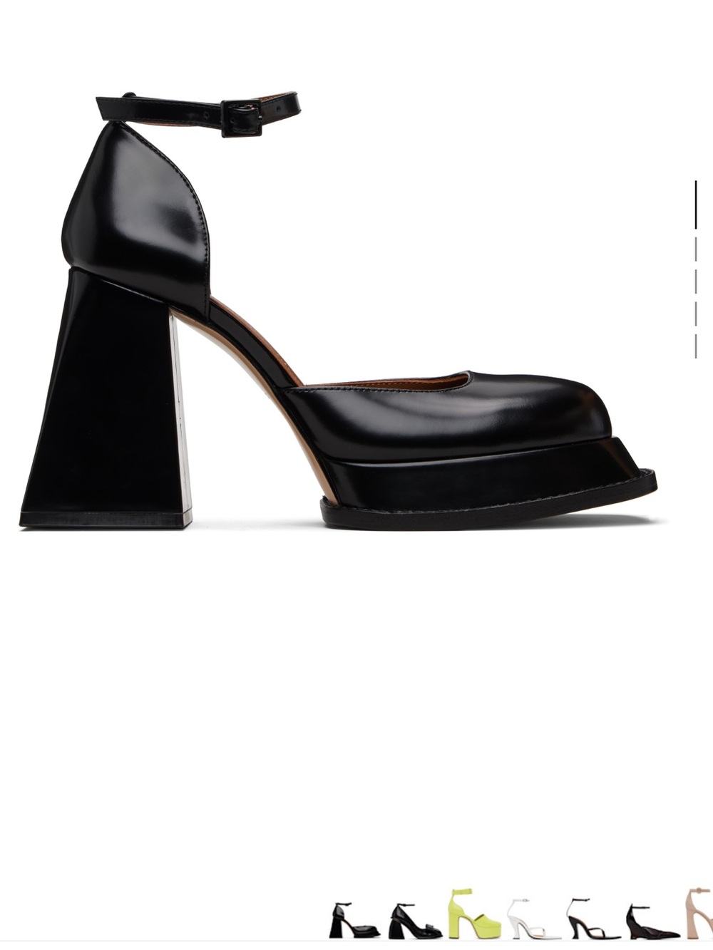 Glossy Black Platform Ankle-Strap Block Heel